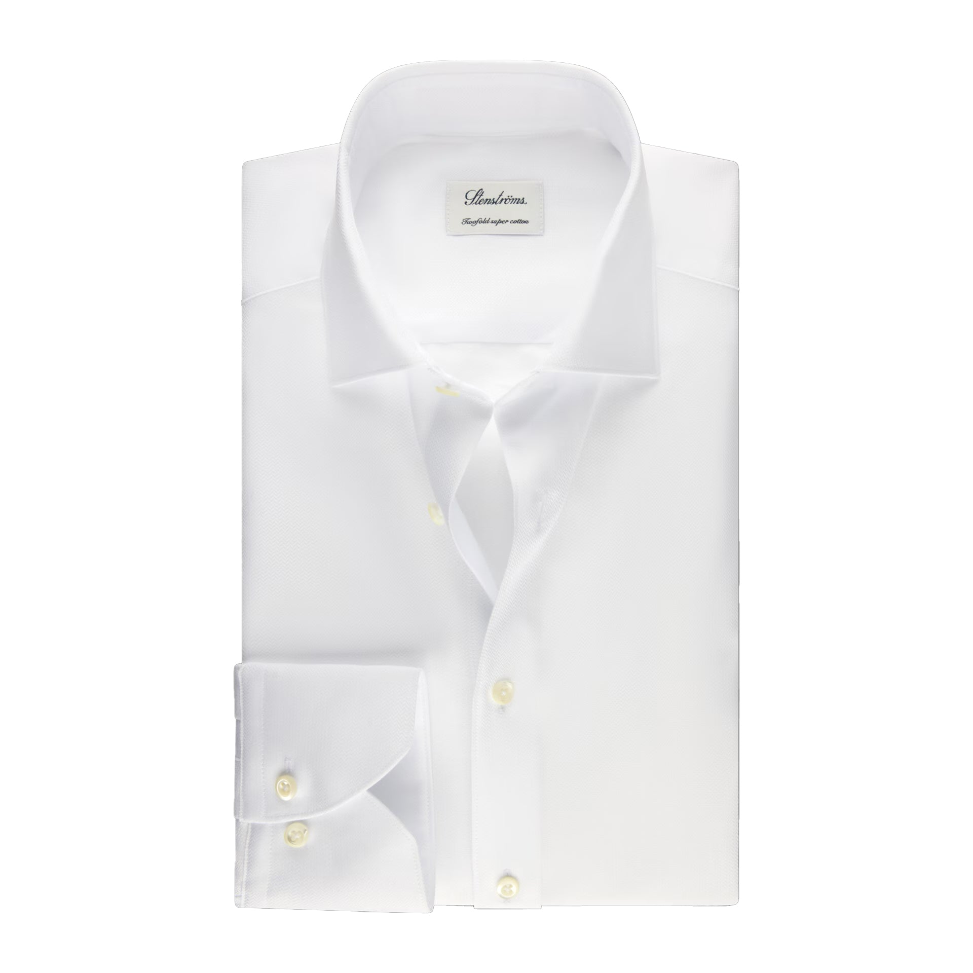 White Textured Cotton Twill Fitted Body Shirt - Stenströms