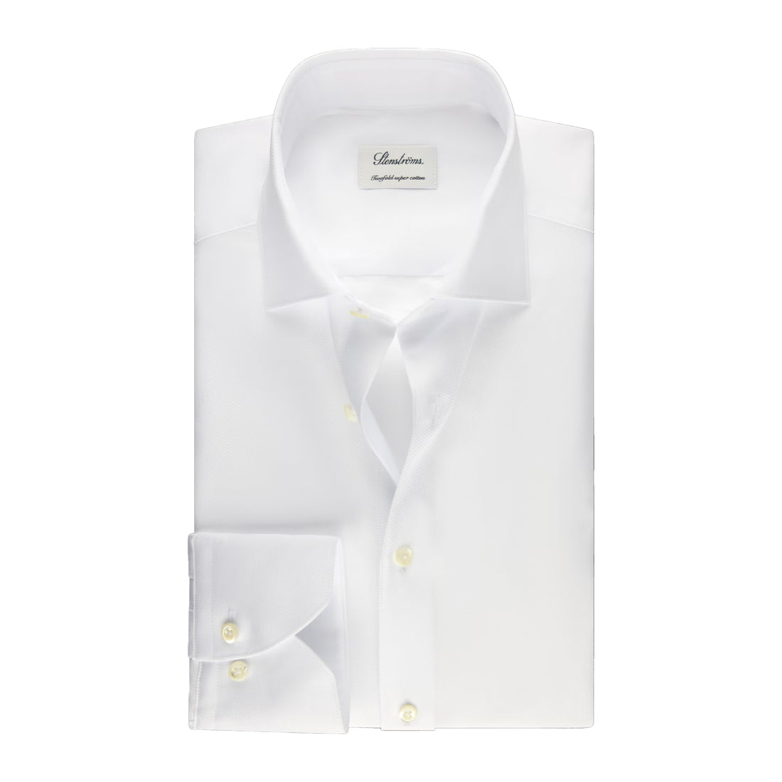 White Textured Cotton Twill Fitted Body Shirt - Stenströms
