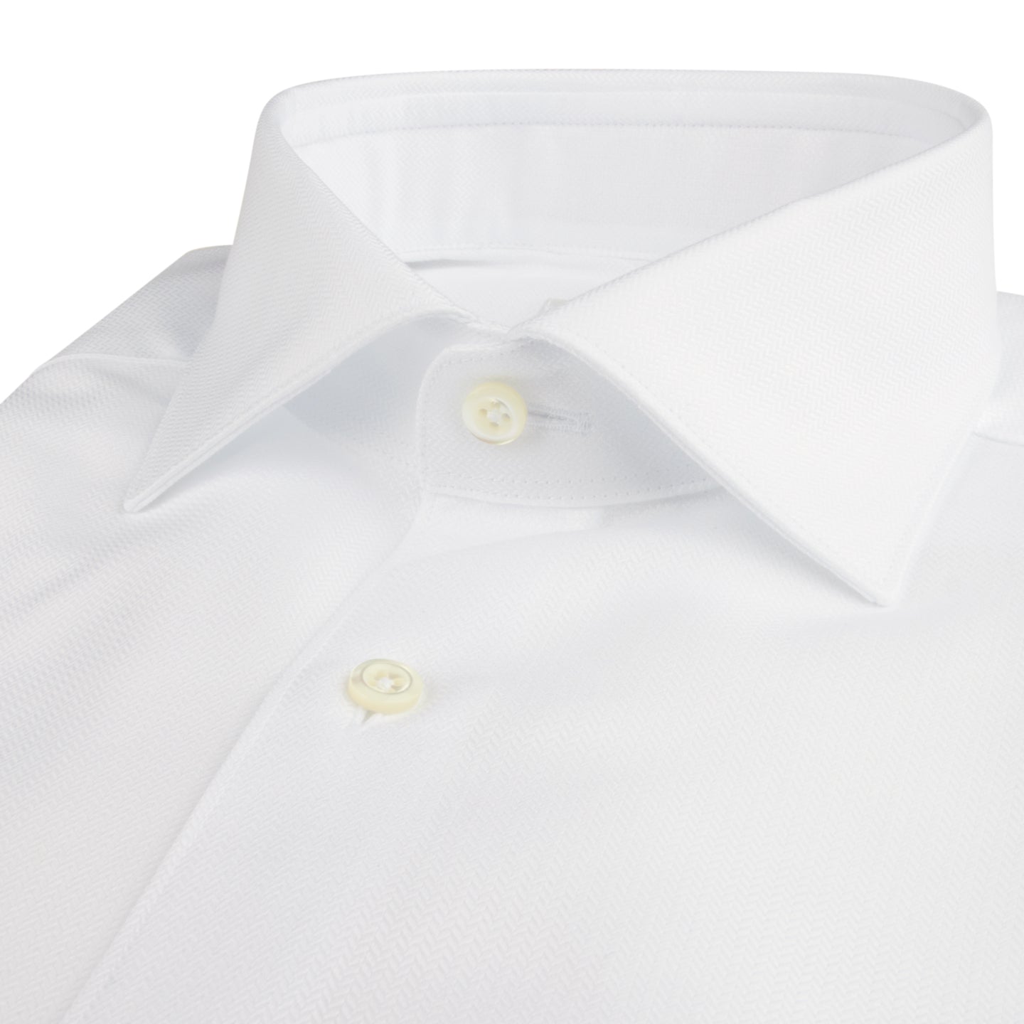 White Textured Cotton Twill Fitted Body Shirt - Stenströms