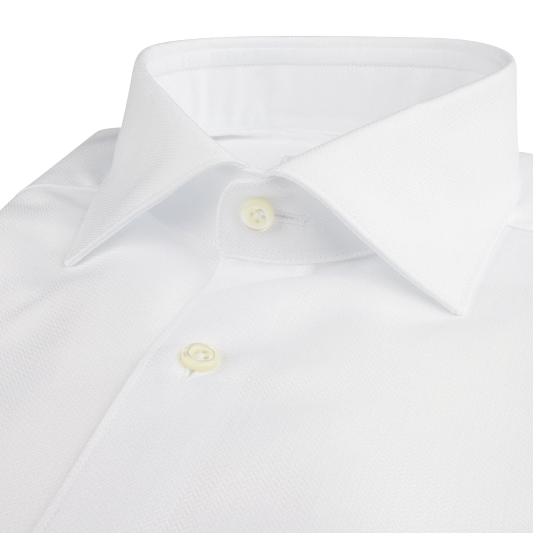 White Textured Cotton Twill Fitted Body Shirt - Stenströms