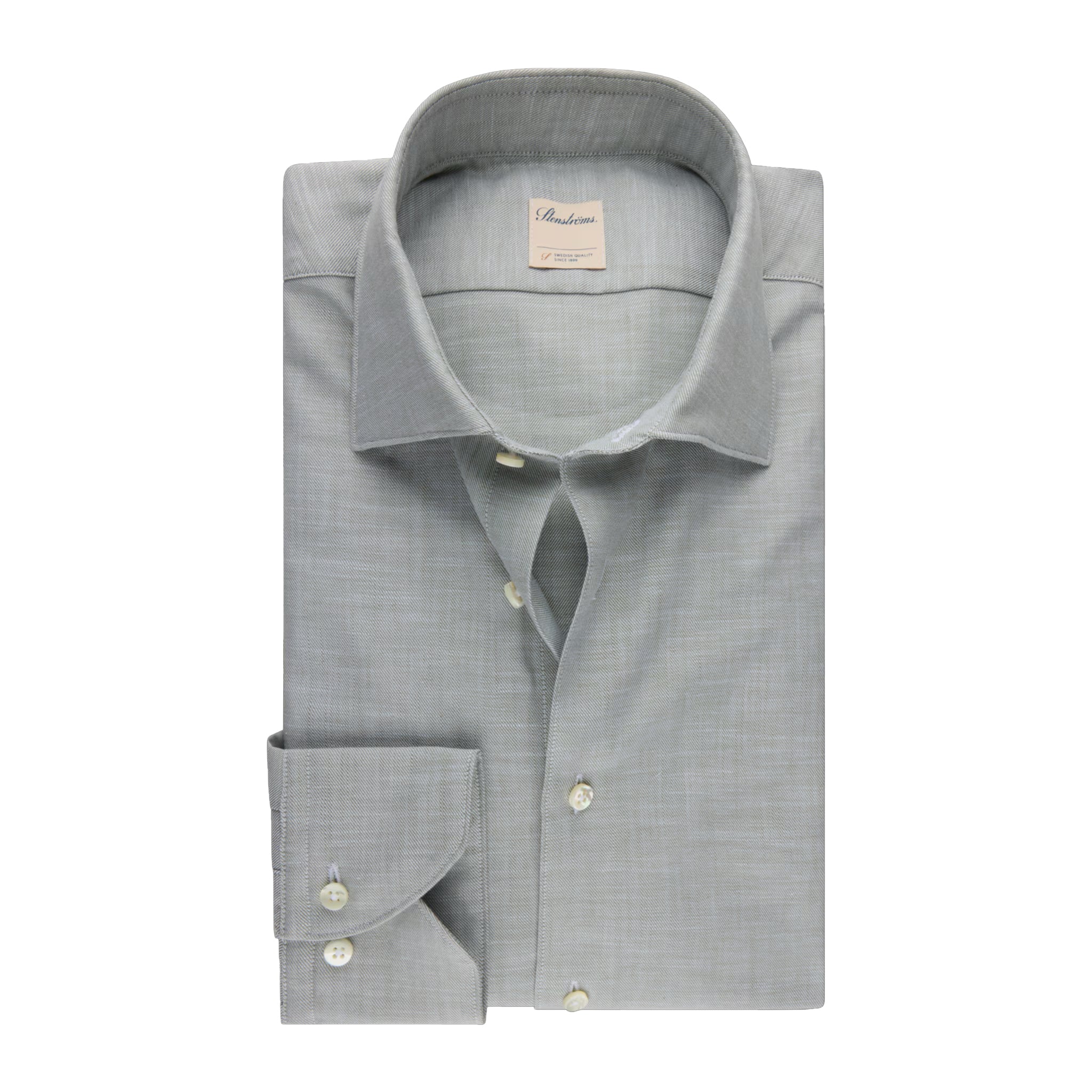 Sage Green Cotton Twill Fitted Body Casual Shirt - Stenströms