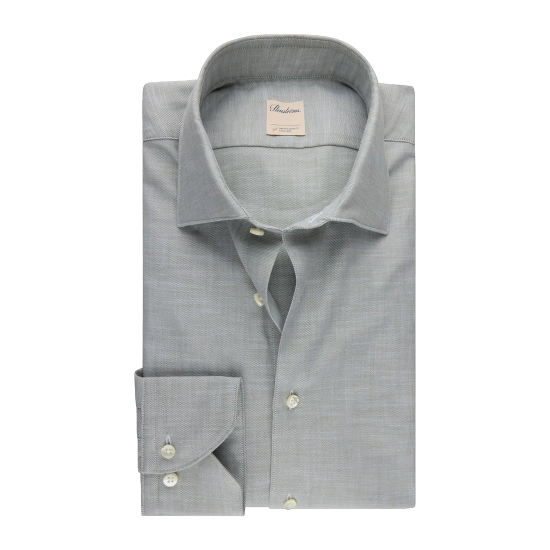 Sage Green Cotton Twill Fitted Body Casual Shirt - Stenströms