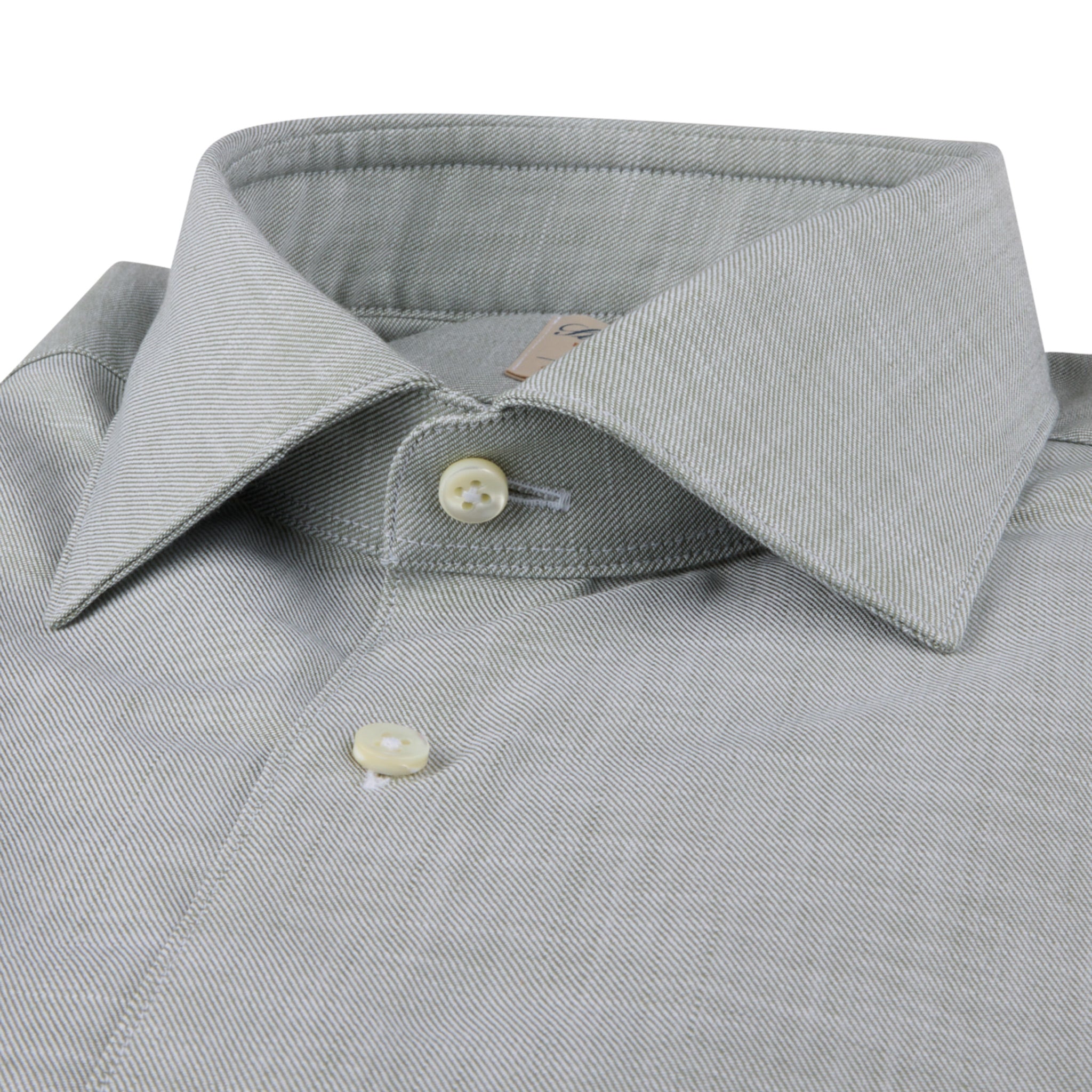 Sage Green Cotton Twill Fitted Body Casual Shirt - Stenströms