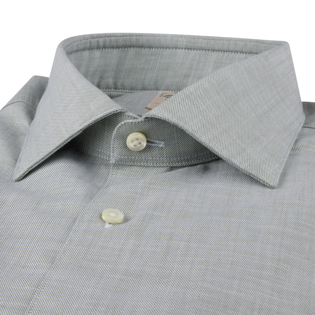 Sage Green Cotton Twill Fitted Body Casual Shirt - Stenströms