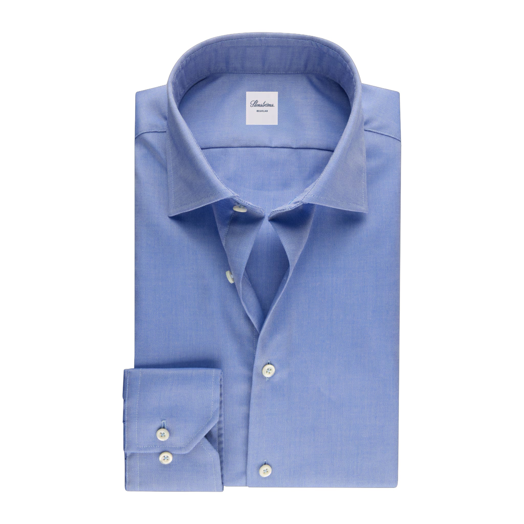 Mid Blue Neat Cotton Twill Regular Fit Shirt - Stenströms