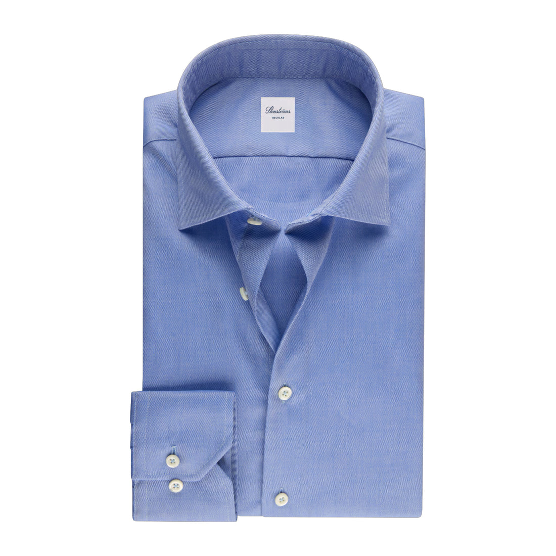 Mid Blue Neat Cotton Twill Regular Fit Shirt - Stenströms