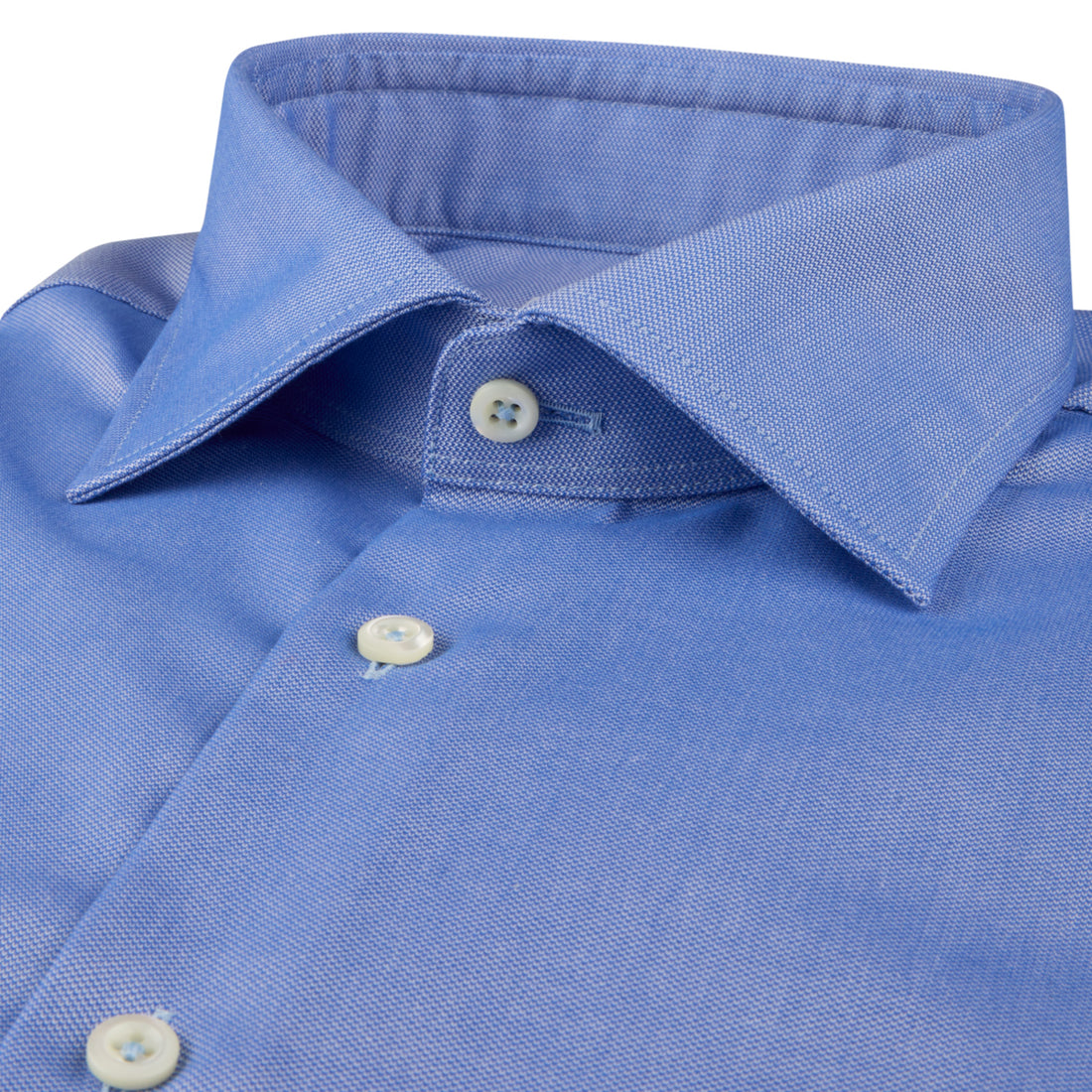 Mid Blue Neat Cotton Twill Regular Fit Shirt - Stenströms