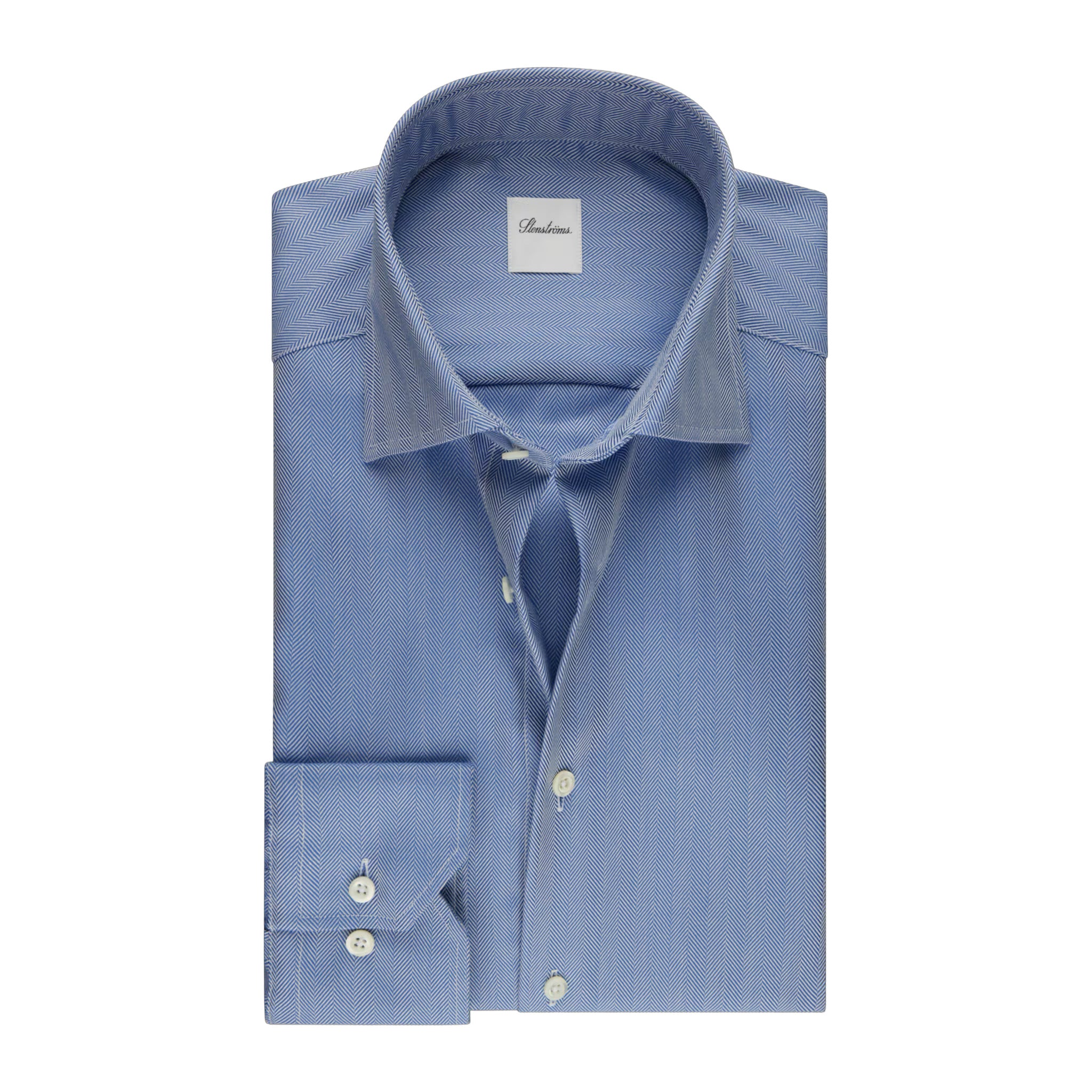 Blue Herringbone Twill Regular Fit Shirt - Stenströms