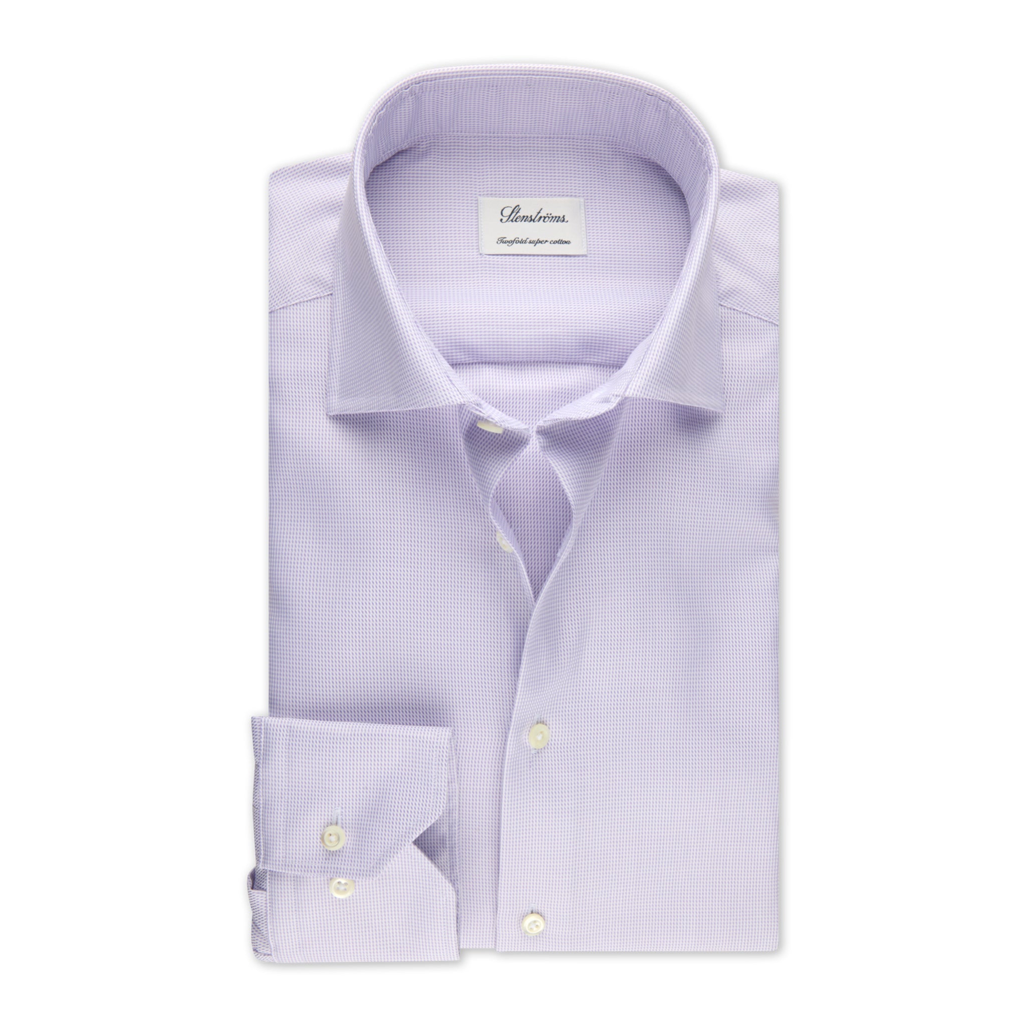 Light Purple Neat Cotton Twill Fitted Body Shirt - Stenströms
