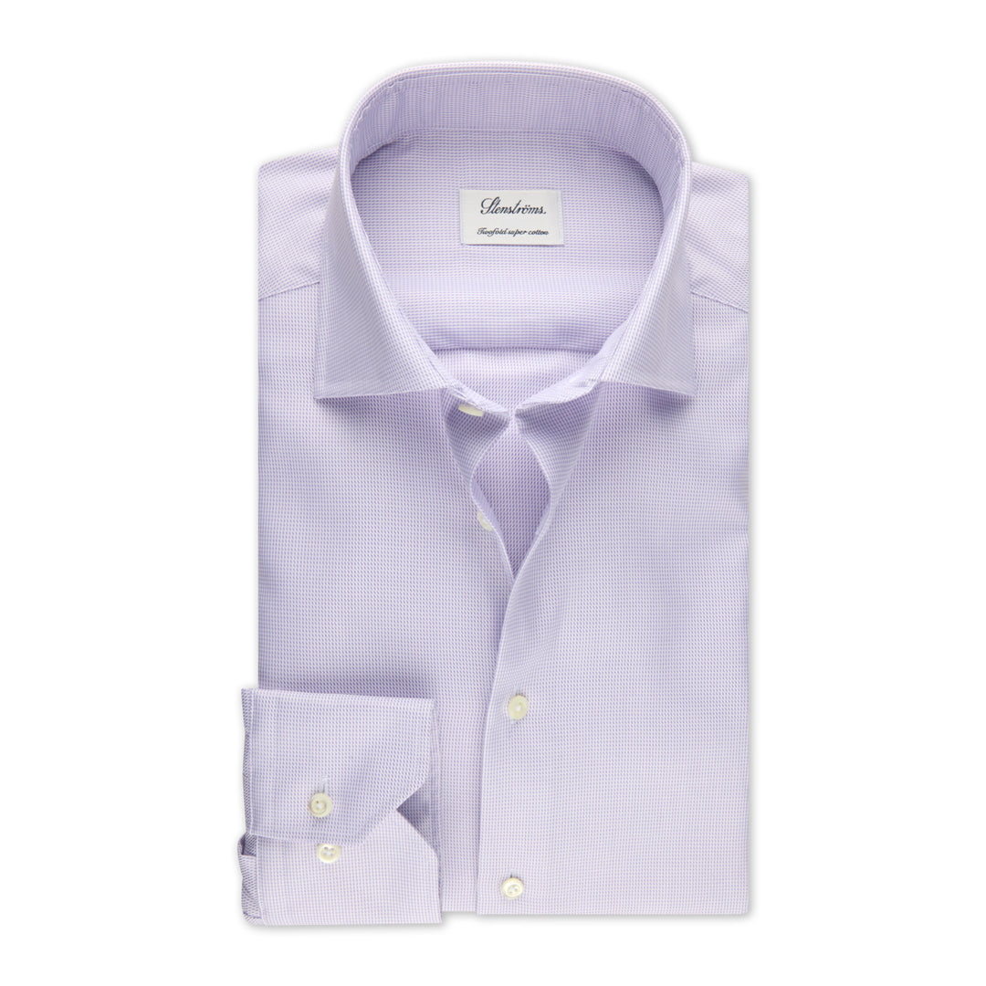 Light Purple Neat Cotton Twill Fitted Body Shirt - Stenströms