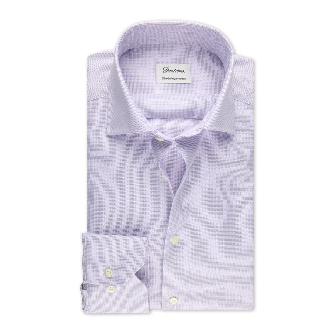 Light Purple Neat Cotton Twill Fitted Body Shirt - Stenströms