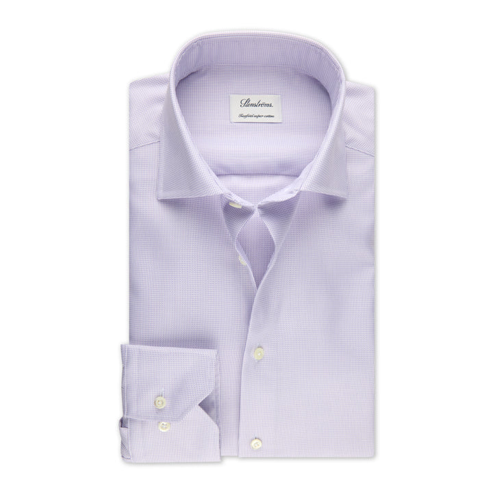 Light Purple Neat Cotton Twill Fitted Body Shirt - Stenströms