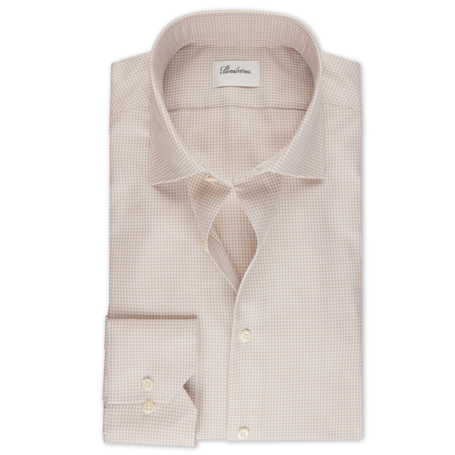 Champagne Houndstooth Oxford Cotton Fitted Body Shirt - Stenströms