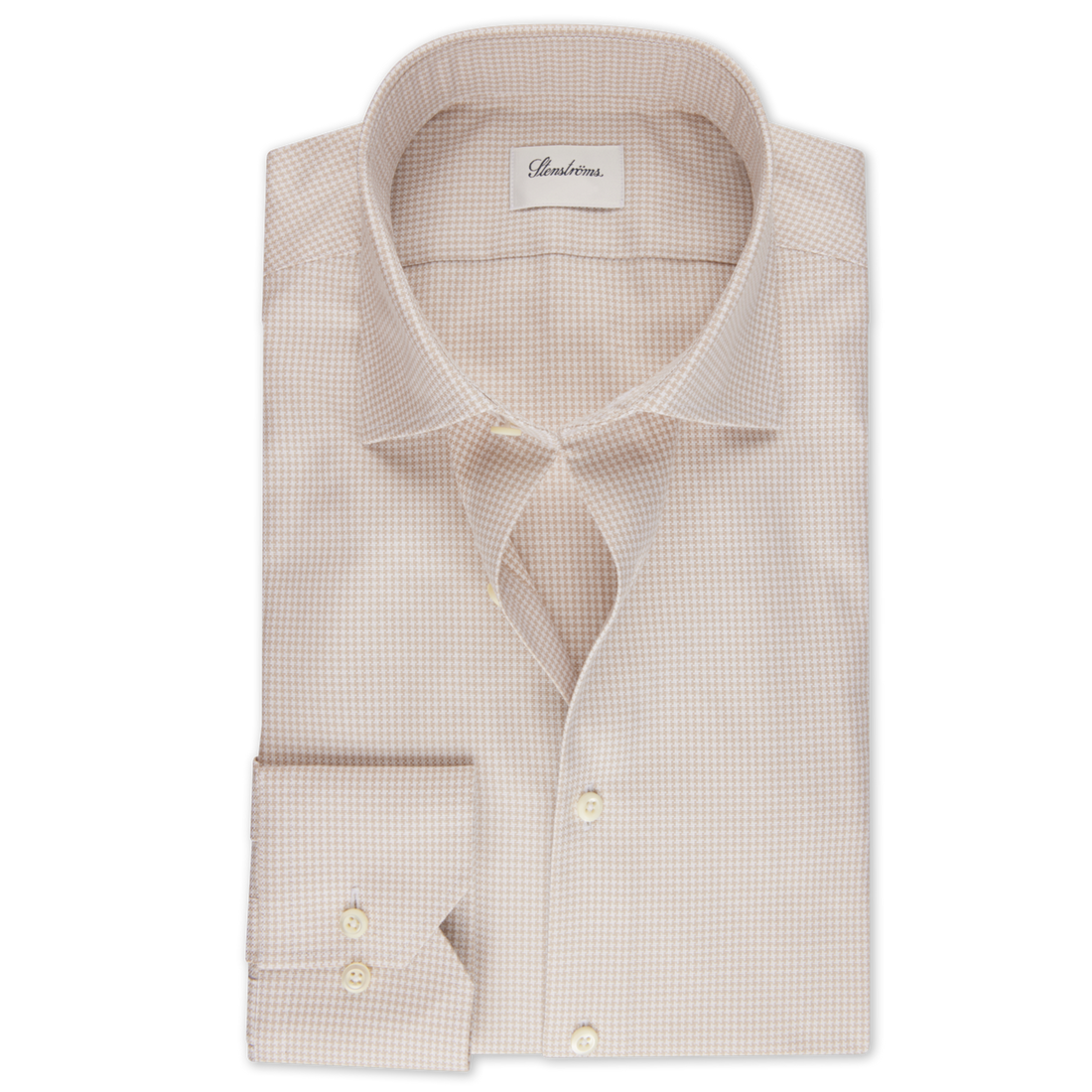 Champagne Houndstooth Oxford Cotton Fitted Body Shirt - Stenströms