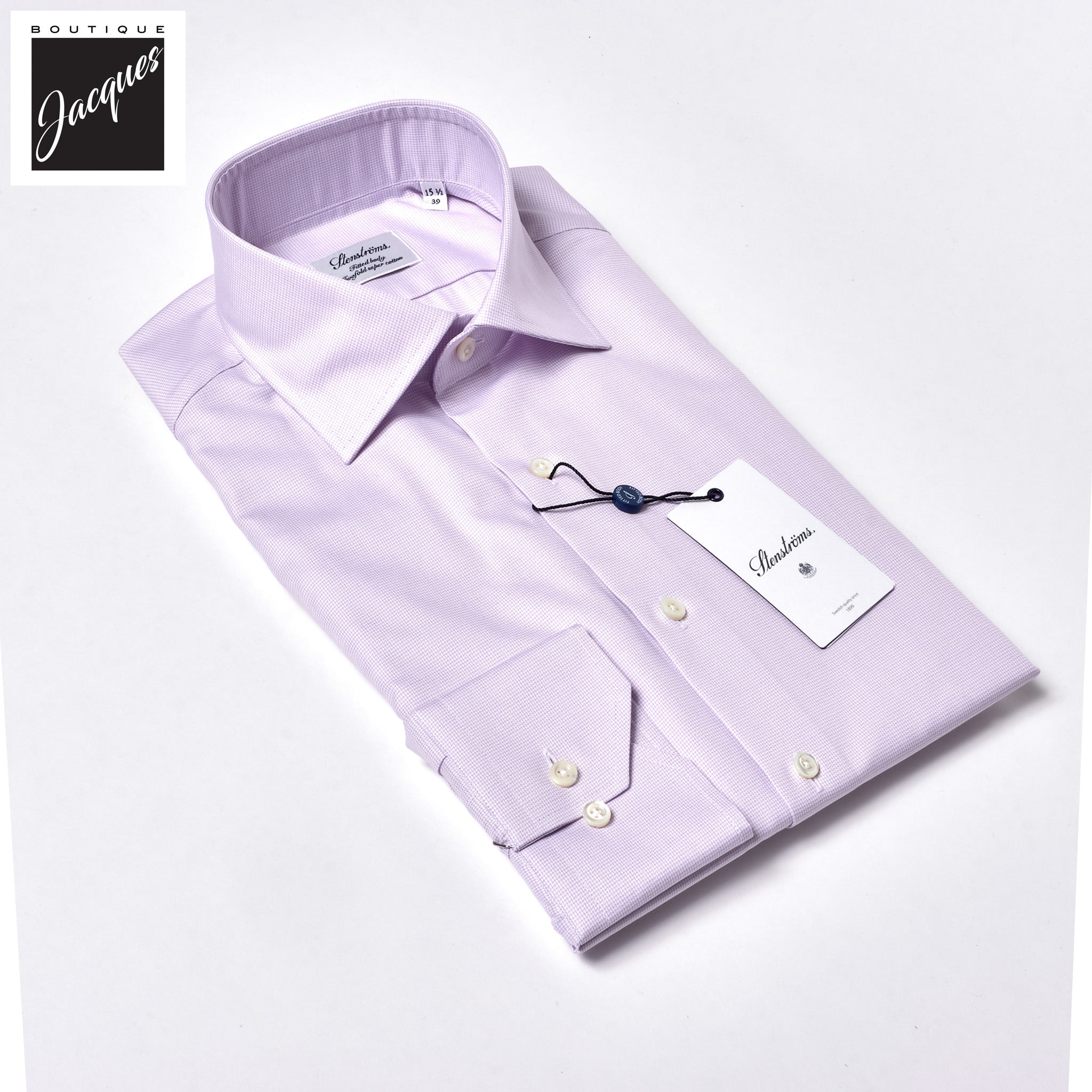 Lavender Micro Check Twill Fitted Body Shirt - Stenströms