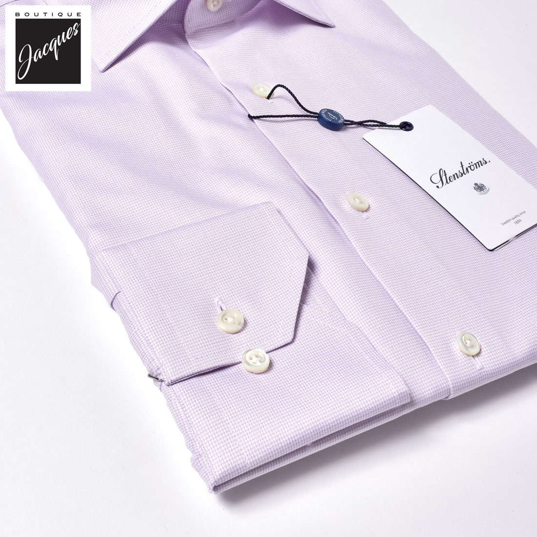 Lavender Micro Check Twill Fitted Body Shirt - Stenströms
