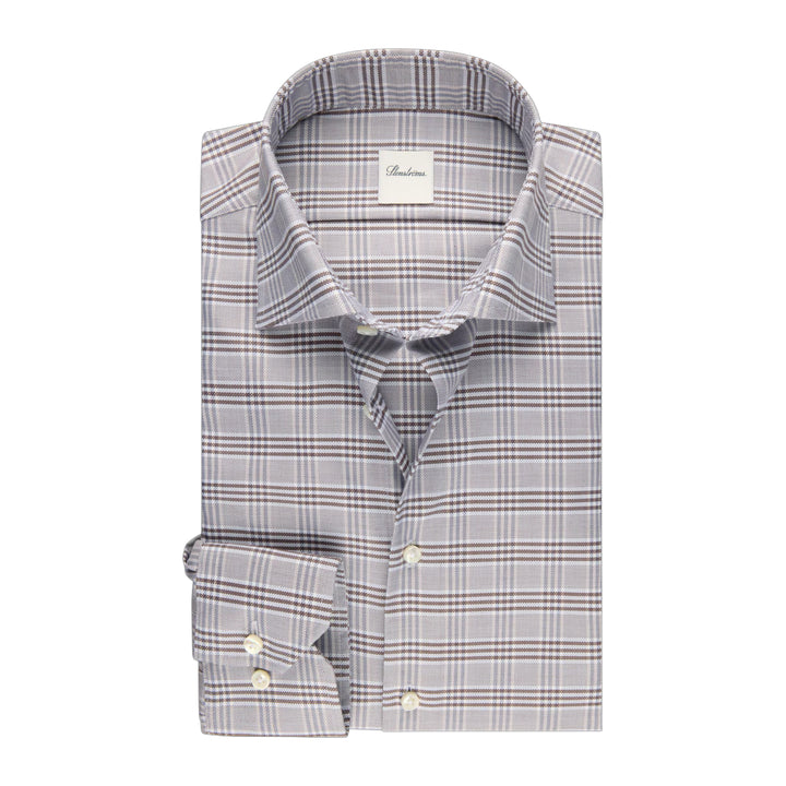 Light Brown Checked Twill Regular Fit Shirt - Stenströms