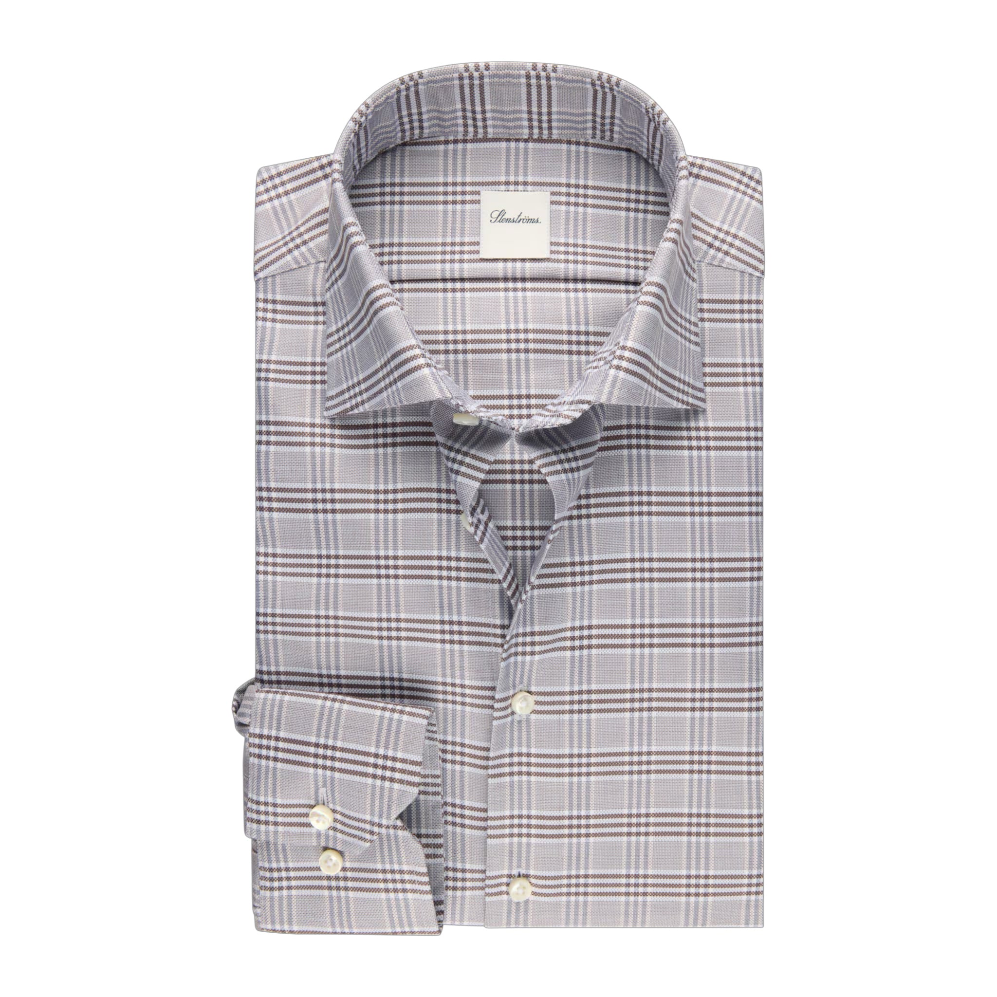 Light Brown Check Twill Slimline Shirt - Stenströms