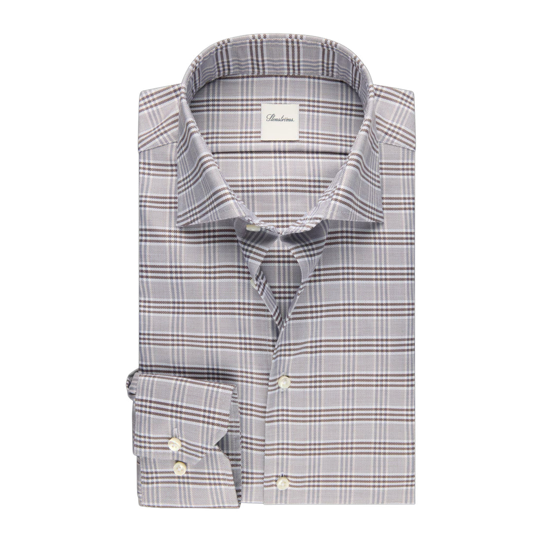 Light Brown Check Twill Slimline Shirt - Stenströms