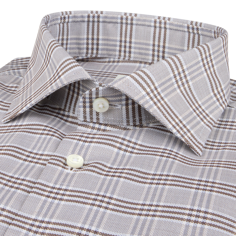 Light Brown Checked Twill Regular Fit Shirt - Stenströms