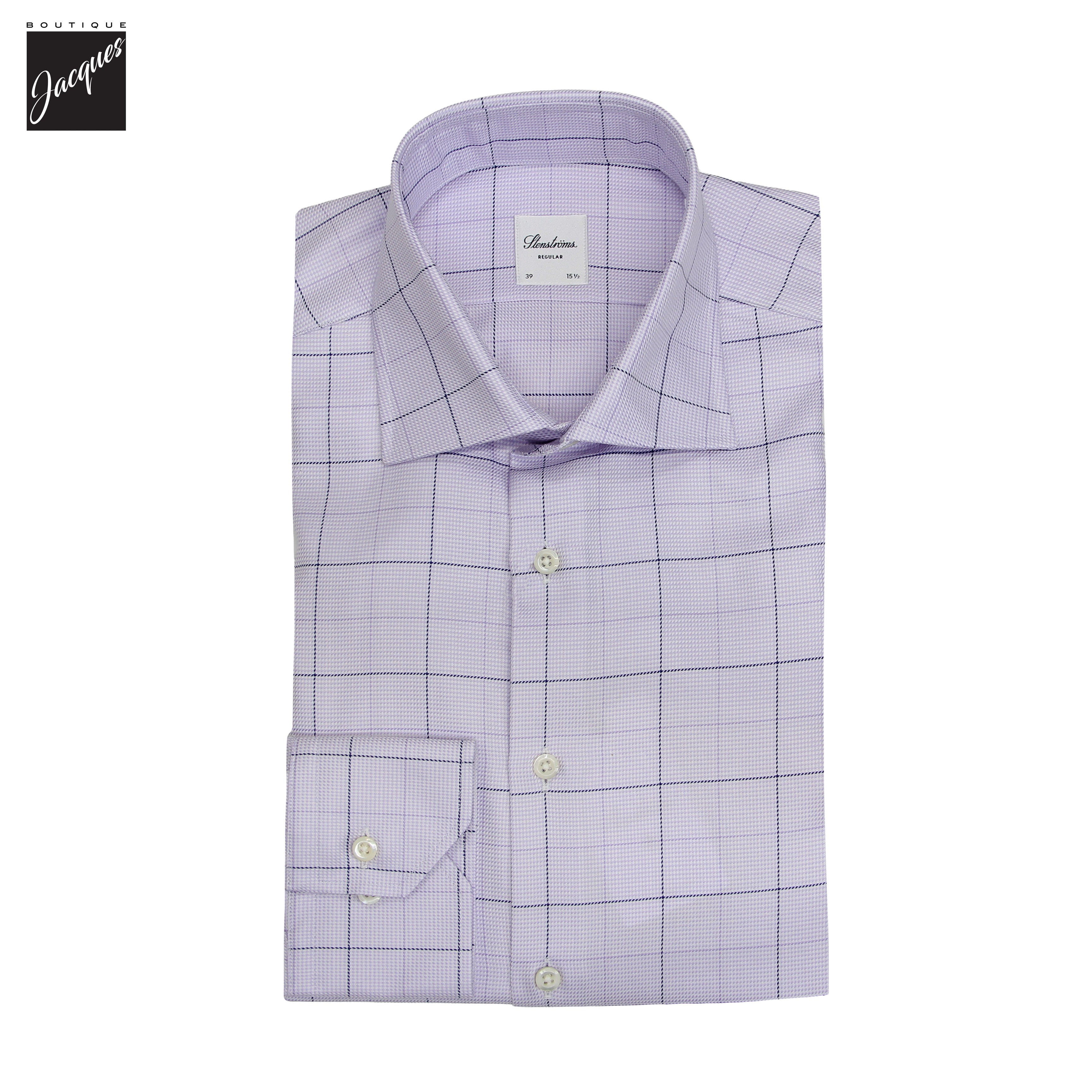 Lavender Check Twill Regular Fit Dress Shirt - Stenströms