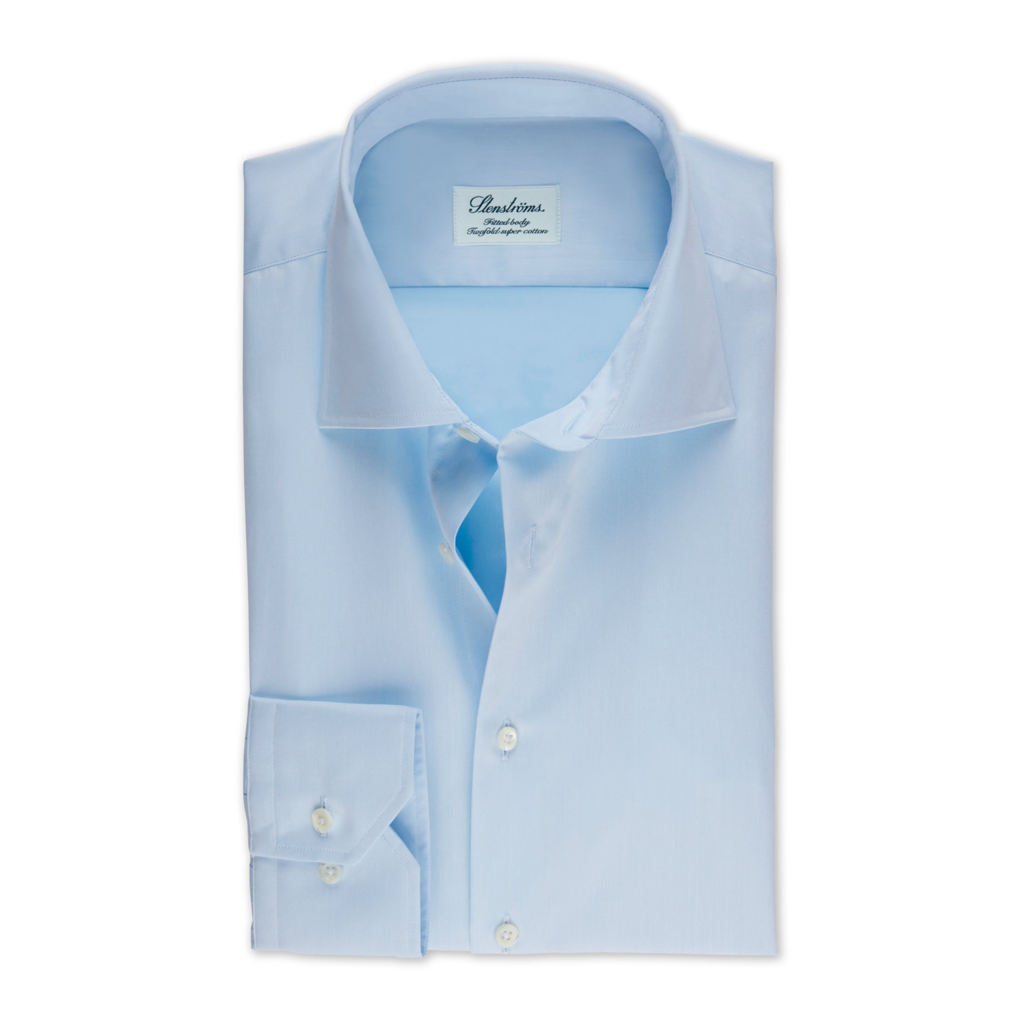 Light Blue Solid Twill Fitted Body Dress Shirt - Stenströms