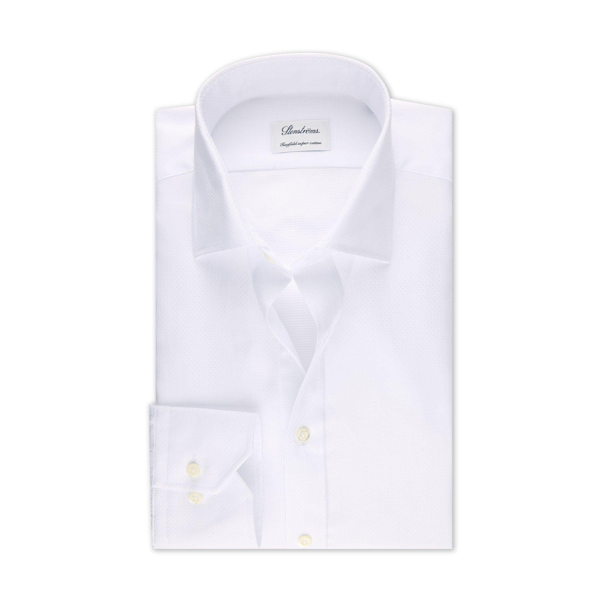 White Textured Twill Fitted Body Dress Shirt - Stenströms