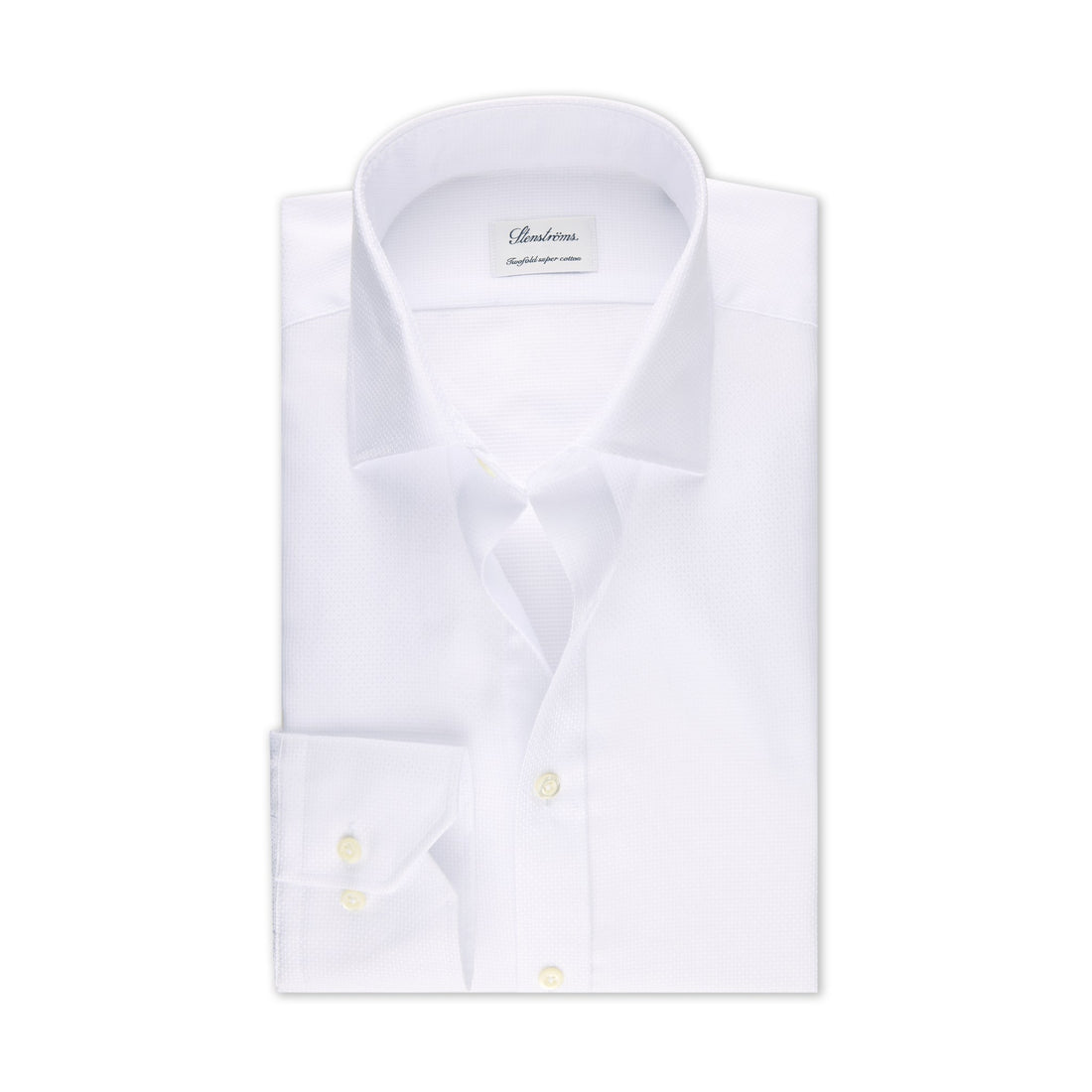 White Textured Twill Fitted Body Dress Shirt - Stenströms