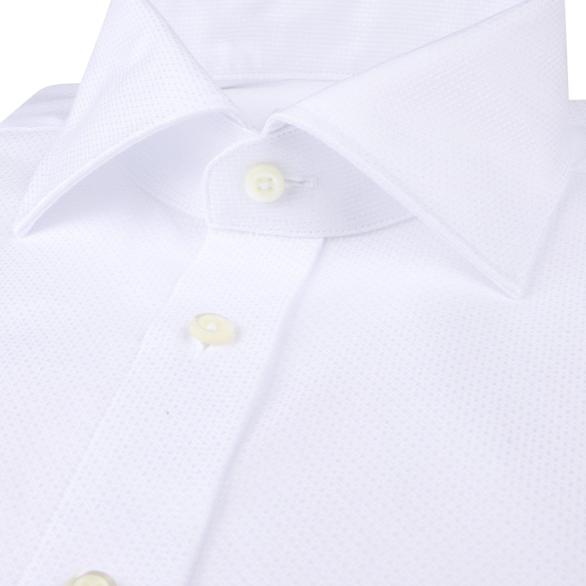 White Textured Twill Fitted Body Dress Shirt - Stenströms