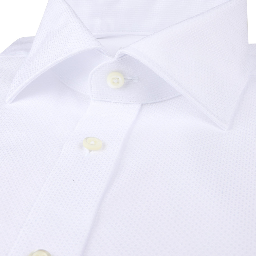 White Textured Twill Fitted Body Dress Shirt - Stenströms