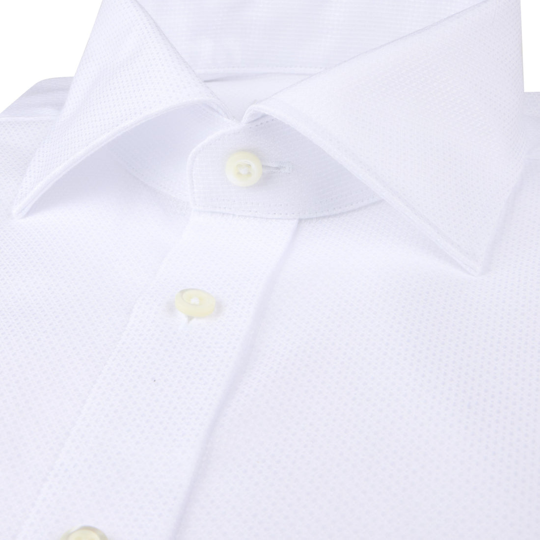 White Textured Twill Fitted Body Dress Shirt - Stenströms