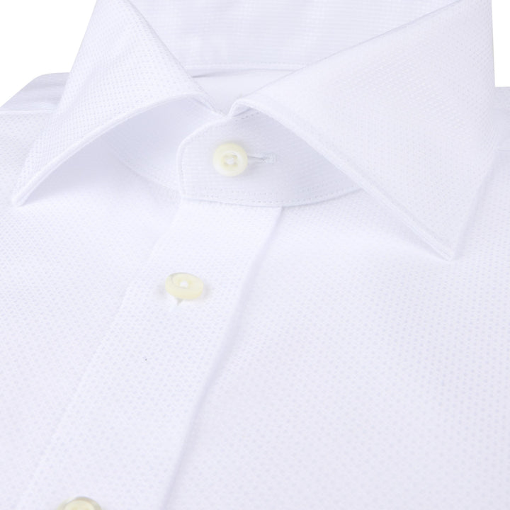 White Textured Twill Fitted Body Dress Shirt - Stenströms