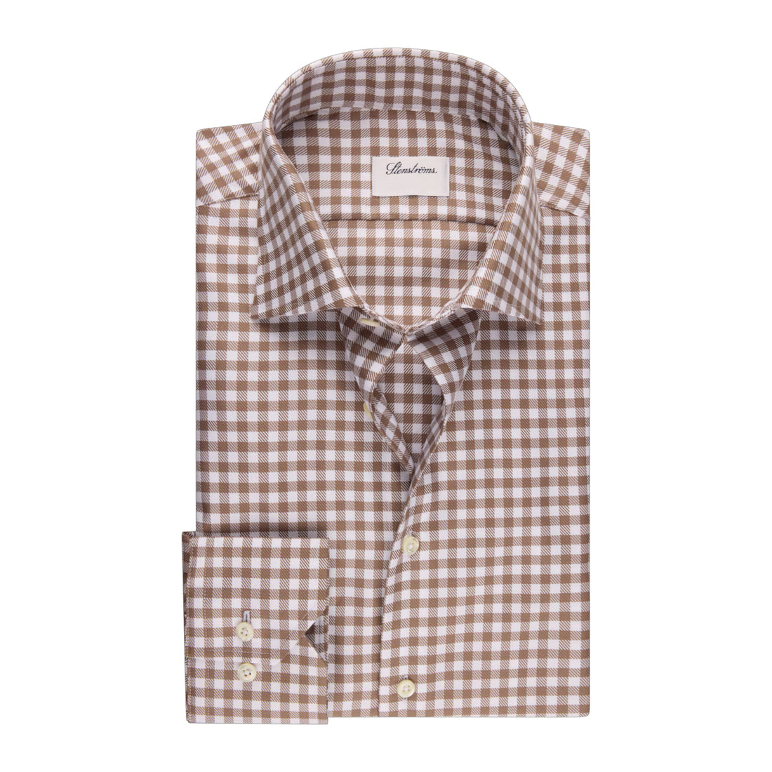 Brown Gingham Check Twill Fitted Body Shirt - Stenströms