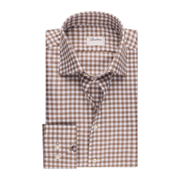 Brown Gingham Check Twill Fitted Body Shirt - Stenströms