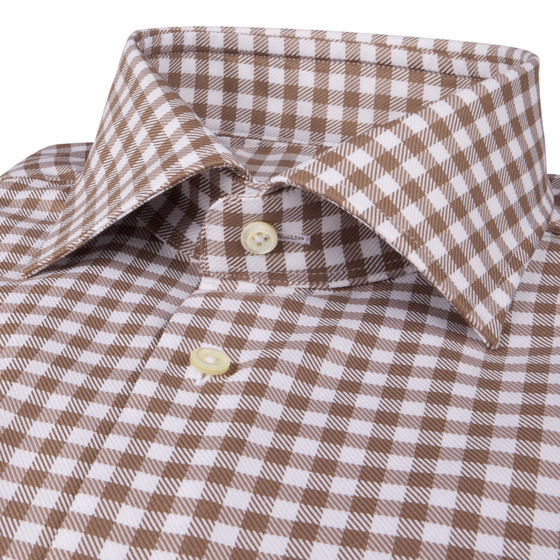 Brown Gingham Check Twill Fitted Body Shirt - Stenströms