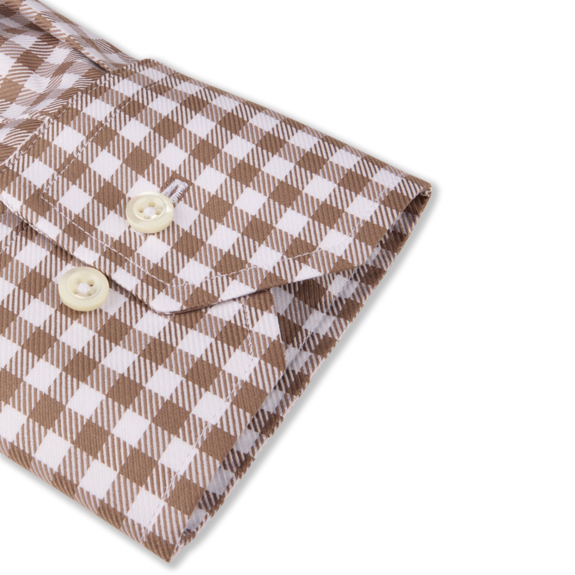 Brown Gingham Check Twill Fitted Body Shirt - Stenströms