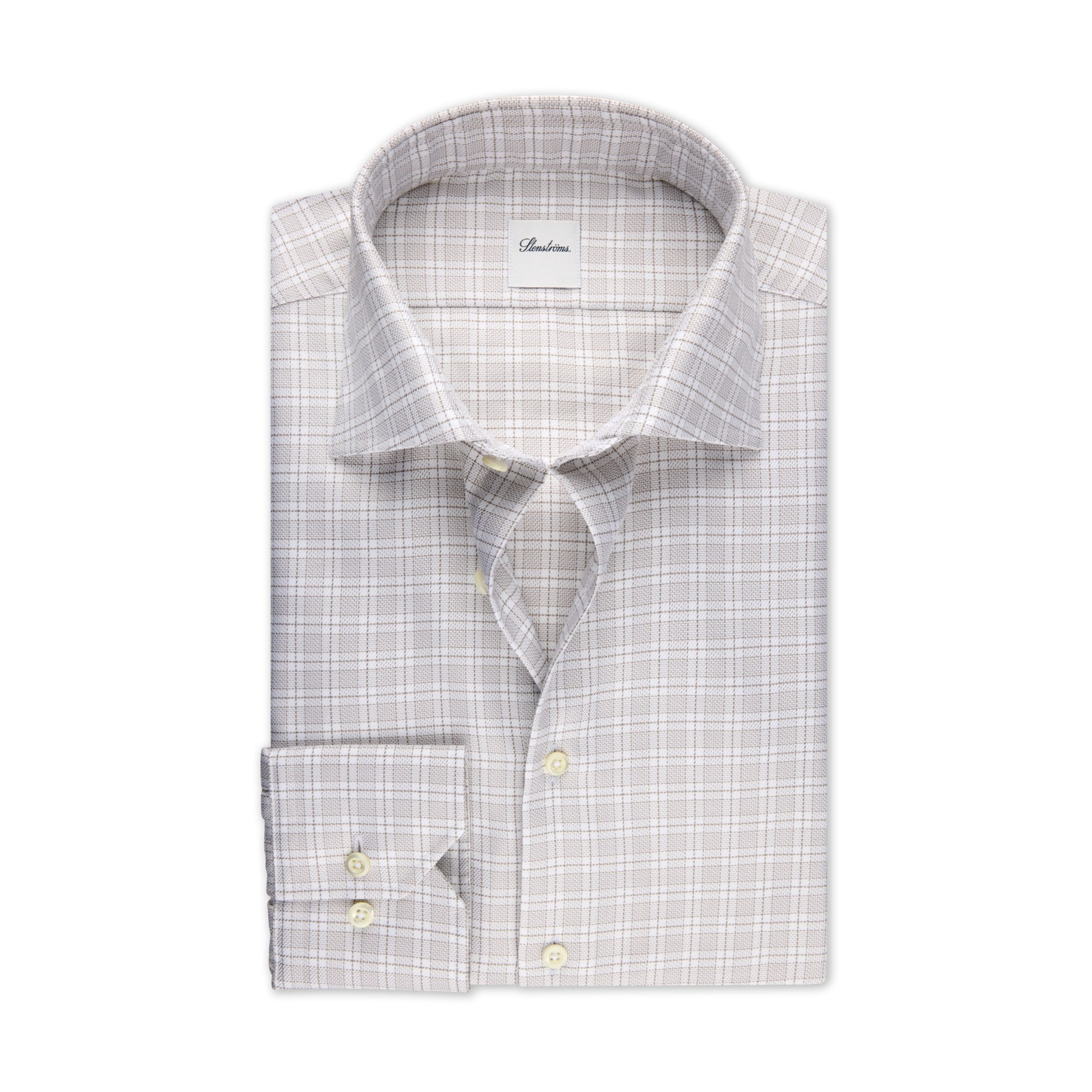 Beige Checked Twill Regular Fit Shirt - Stenströms