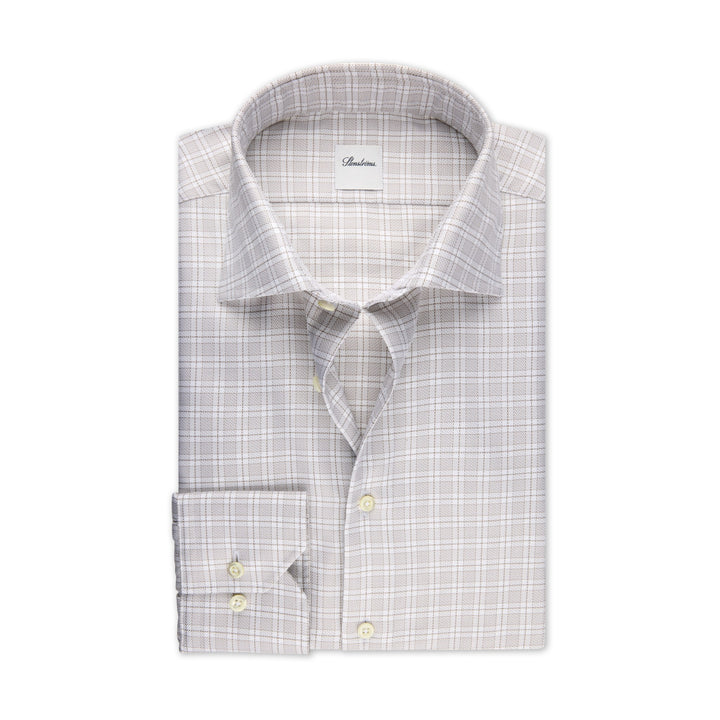 Beige Checked Twill Regular Fit Shirt - Stenströms