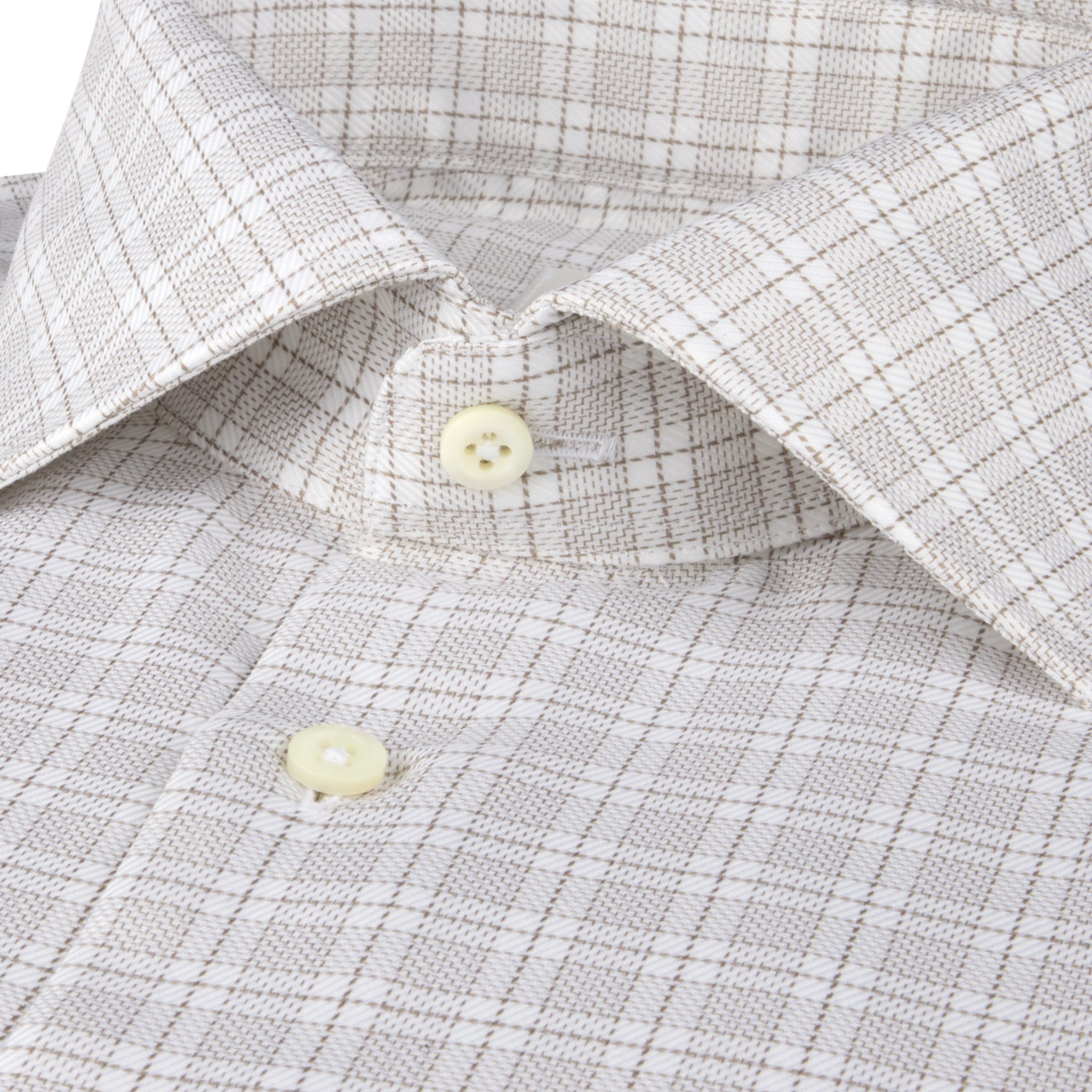 Beige Checked Twill Regular Fit Shirt - Stenströms