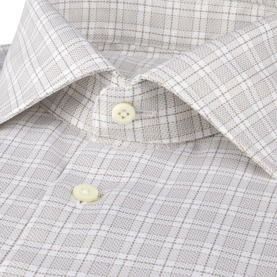Beige Checked Twill Regular Fit Shirt - Stenströms