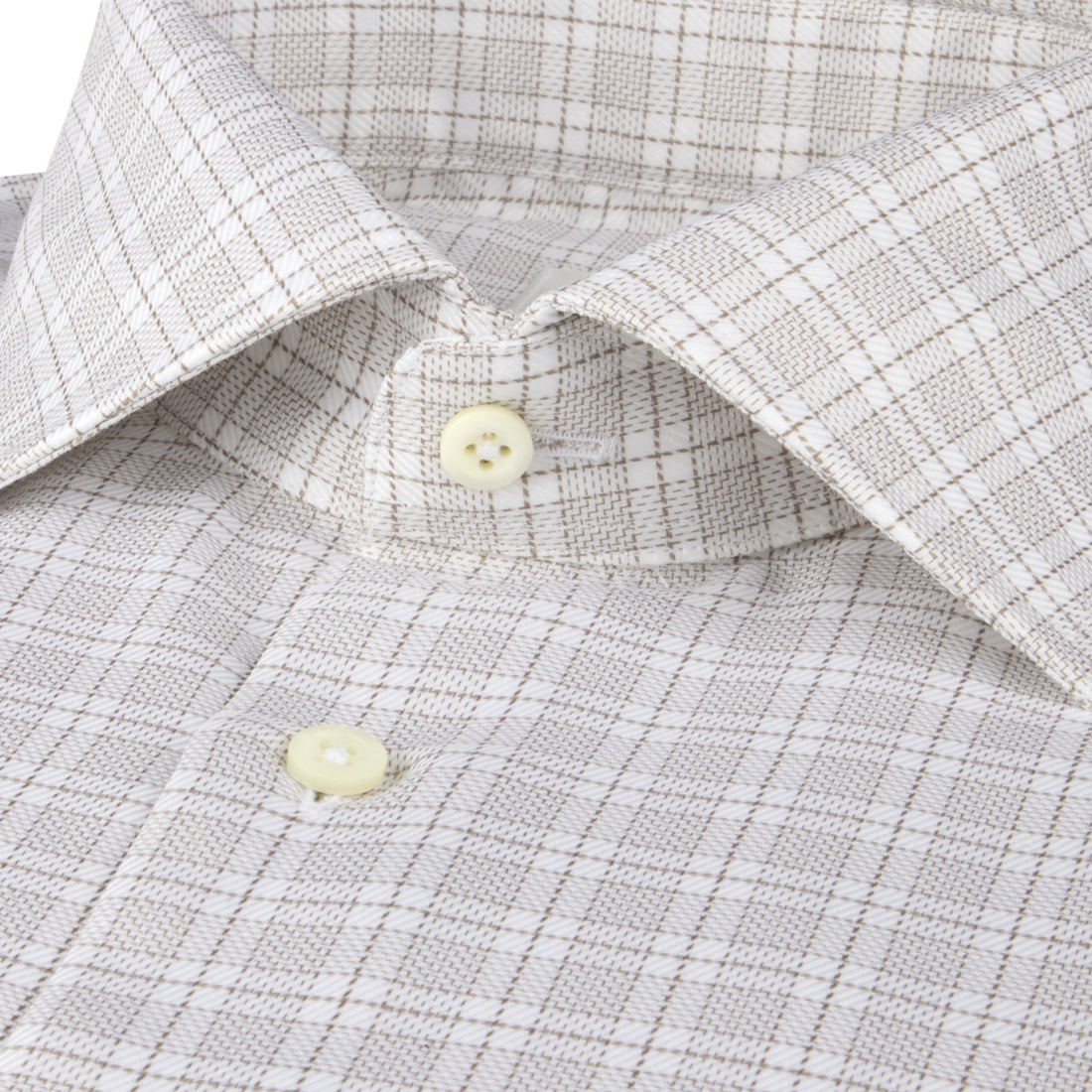 Beige Checked Twill Regular Fit Shirt - Stenströms