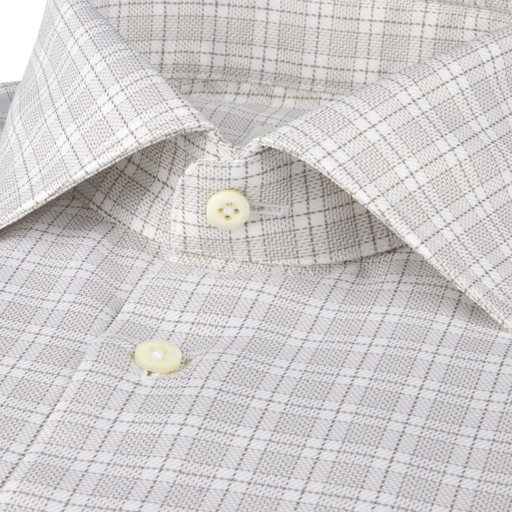 Beige Checked Twill Regular Fit Shirt - Stenströms