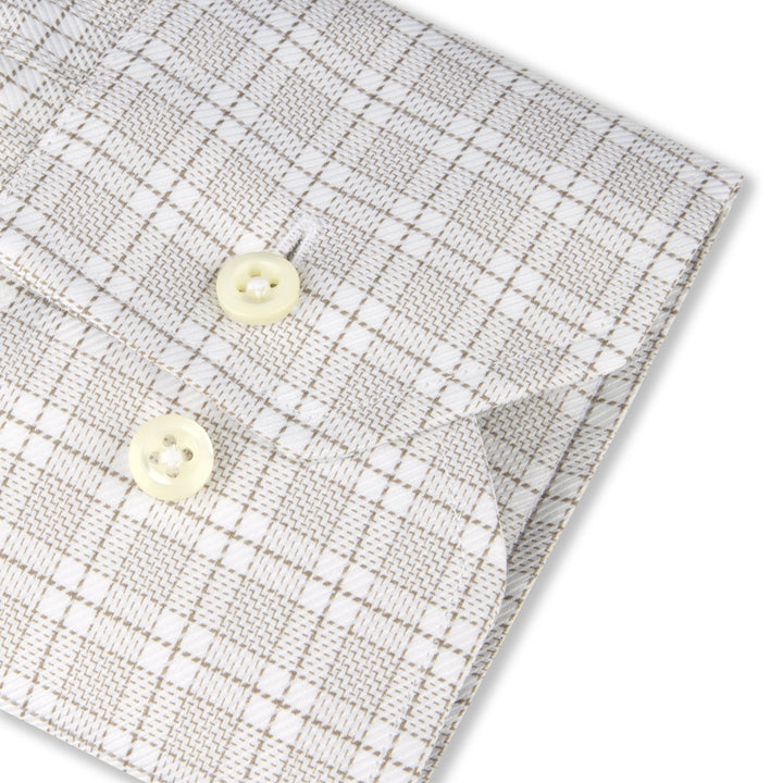 Beige Checked Twill Regular Fit Shirt - Stenströms