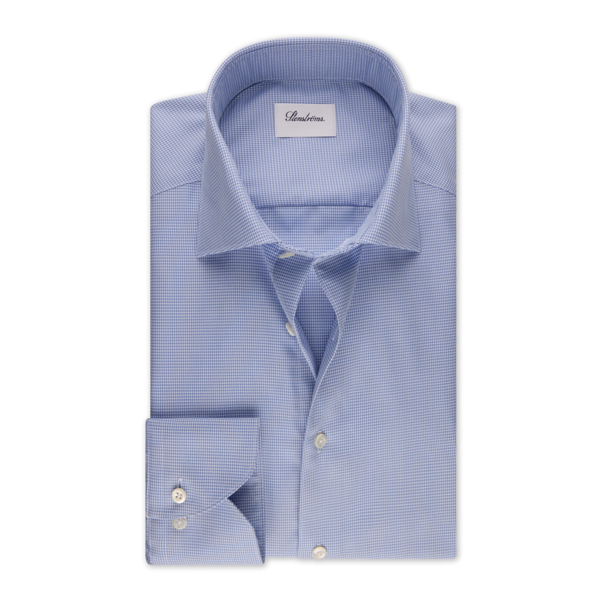 Blue Micro Check Cotton Twill Fitted Body Shirt - Stenströms