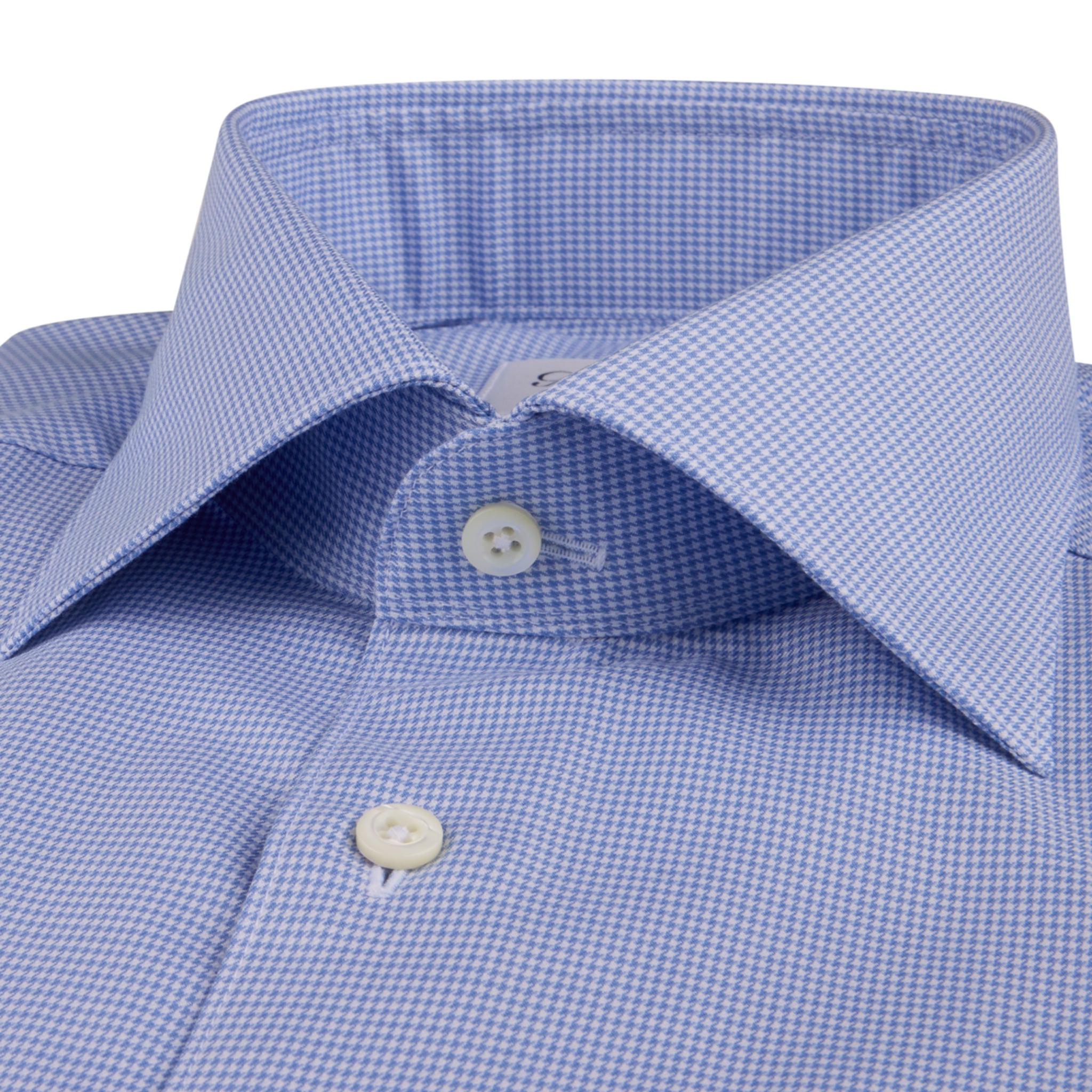 Blue Micro Check Cotton Twill Fitted Body Shirt - Stenströms