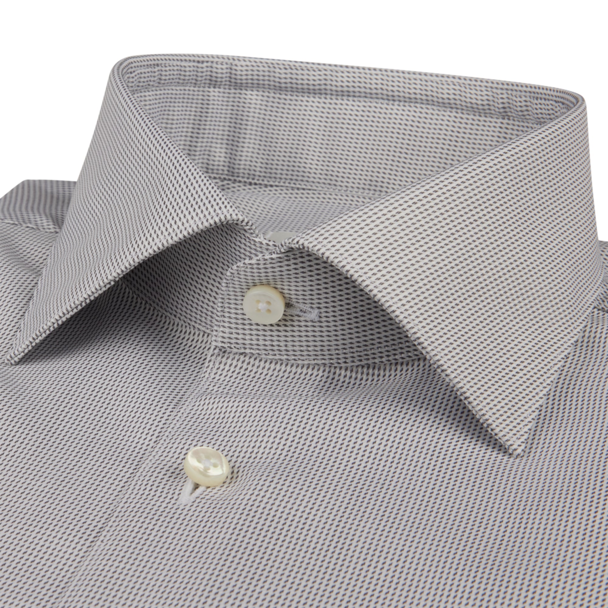 Gray Micro-Patterned Twill Fitted Body Shirt - Stenströms