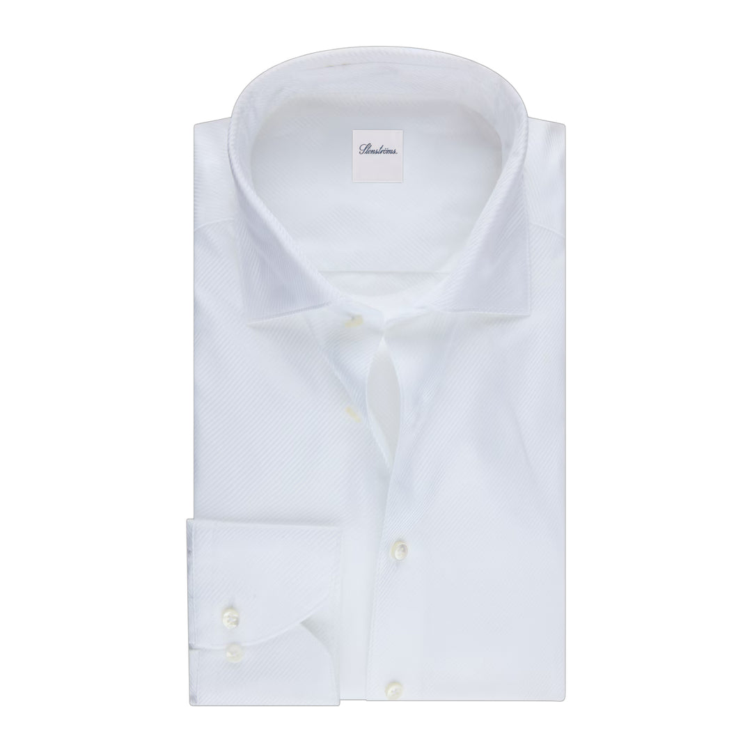 White Textured Twill Regular Fit Dress Shirt - Stenströms - Boutique Jacques International