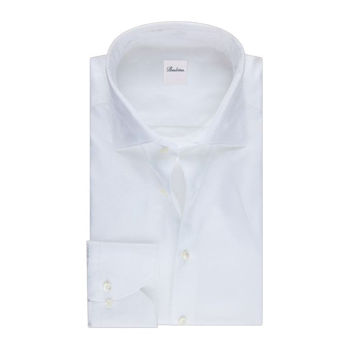 White Textured Twill Regular Fit Dress Shirt - Stenströms - Boutique Jacques International
