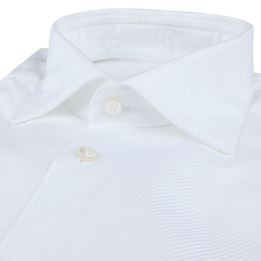 White Textured Twill Regular Fit Dress Shirt - Stenströms