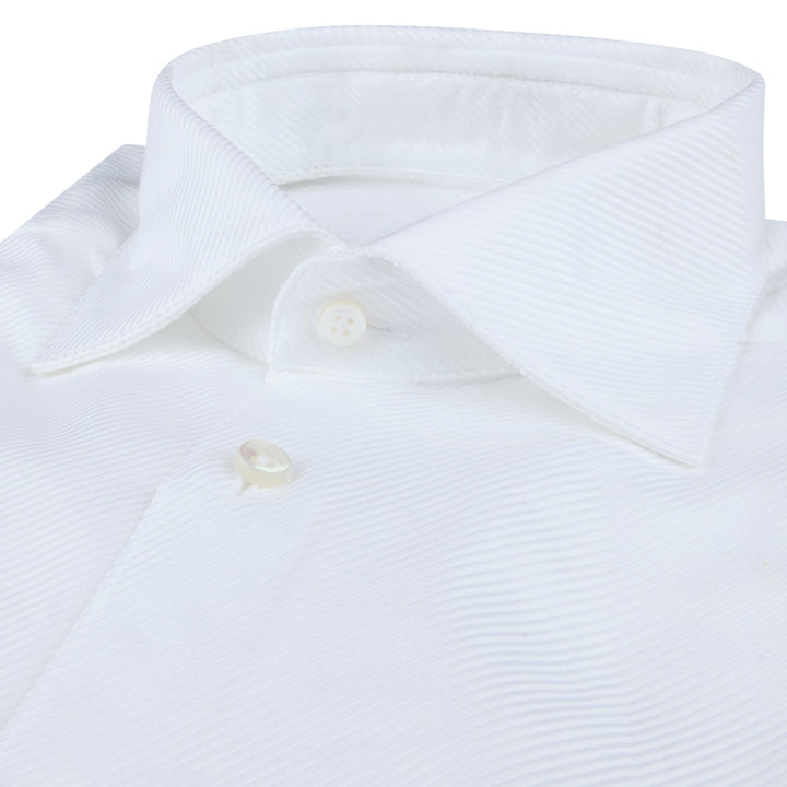 White Textured Twill Regular Fit Dress Shirt - Stenströms - Boutique Jacques International